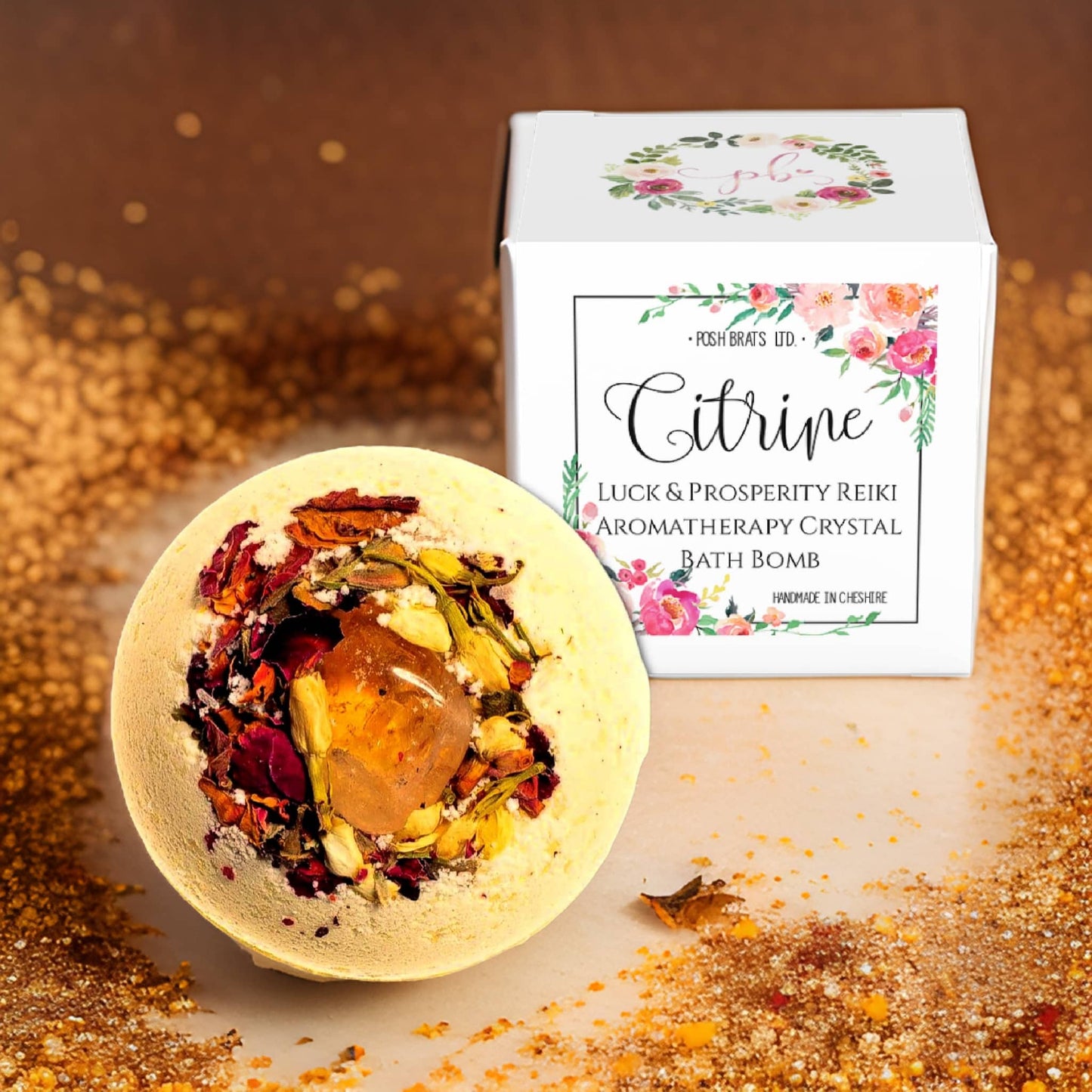 Citrin-Kristall, botanische Aromatherapie-Badebombe, VEGAN