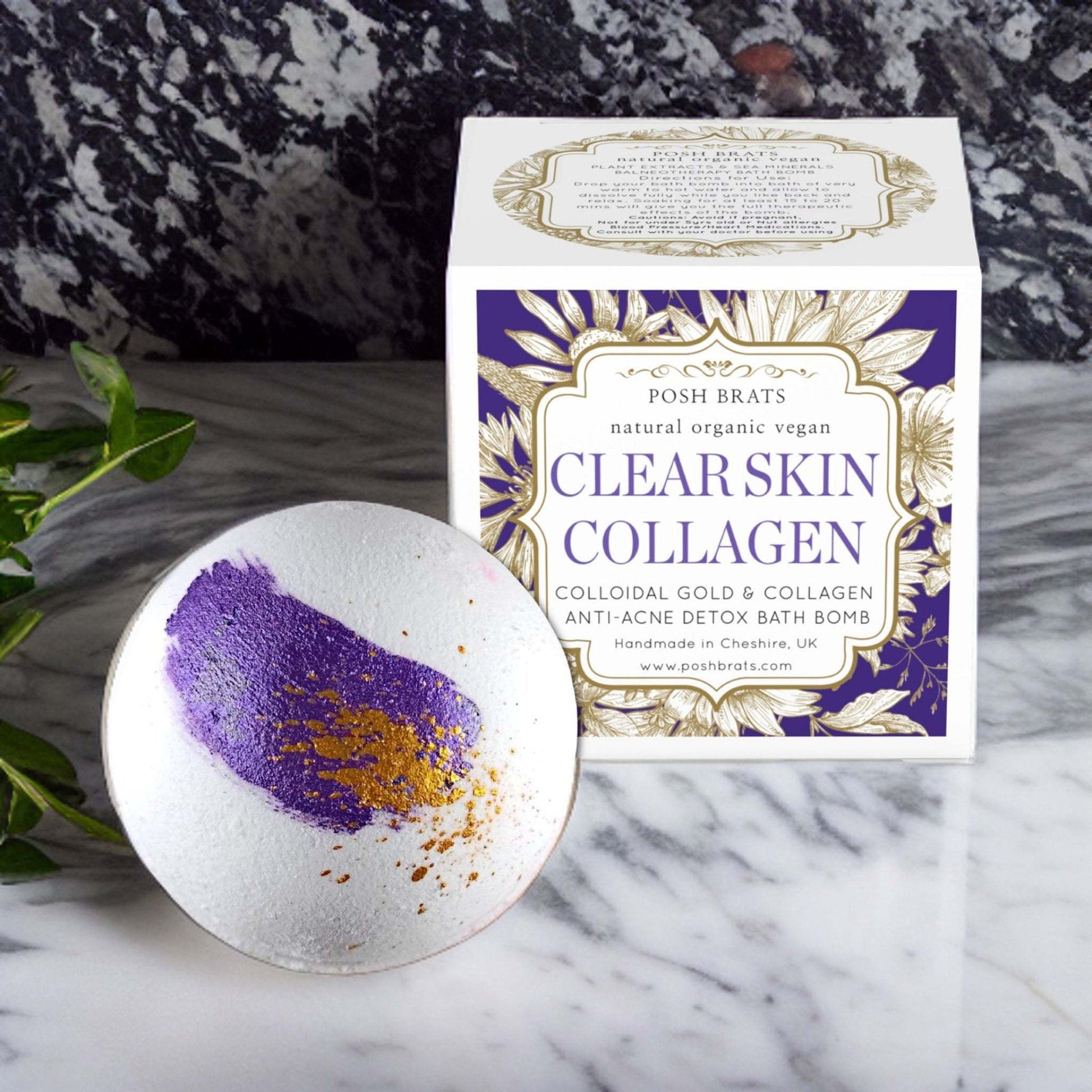 Indulge in pure bliss with Clear Skin Collagen 24k Gold Bath Bomb. Sparkling gold for radiant skin!