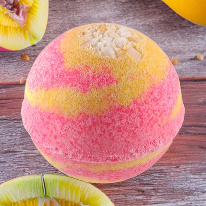 Experience the tropical bliss of our Mango Margarita Fizzy Bath Bomb, your perfect partner for a relaxing soak.