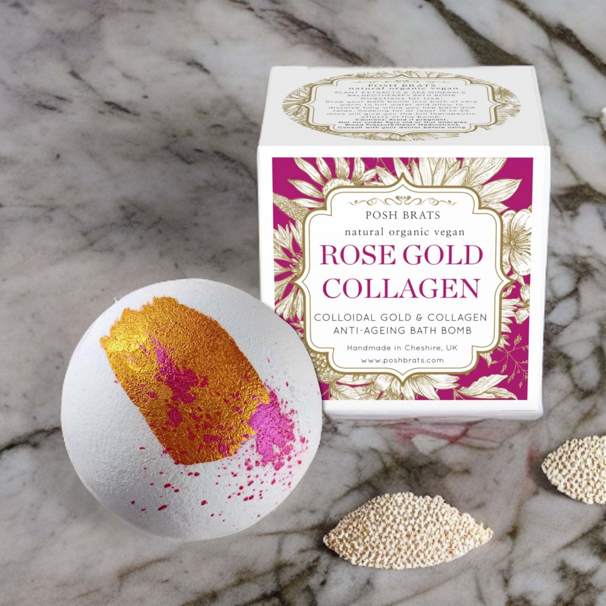 Experience relaxation like never before with the Rose Gold Collagen Aromatherapy Bath Bomb.