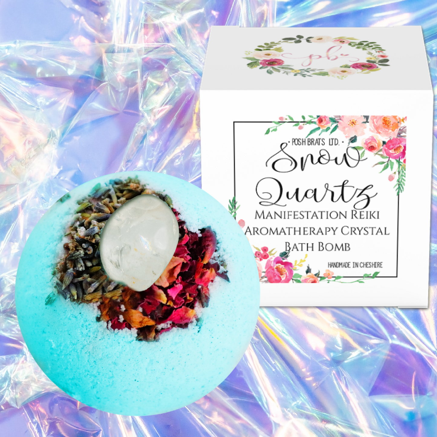 Snow Quartz Natural Crystal Botanical Aromatherapy Bath Bomb 