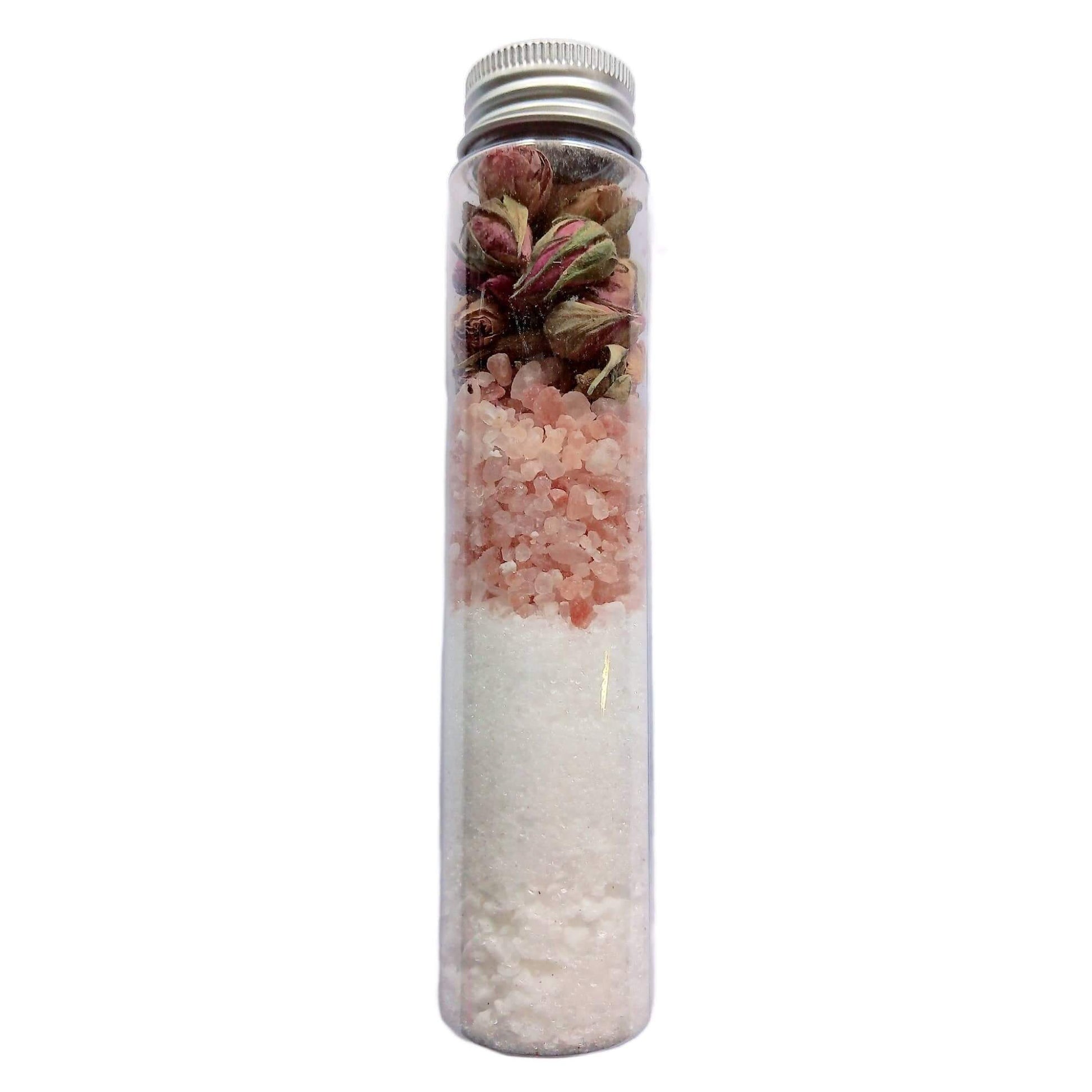 Medieval Rose De Quatre Saisons - luxurious vegan bath salt tube. Soak in the essence of botanical beauty.