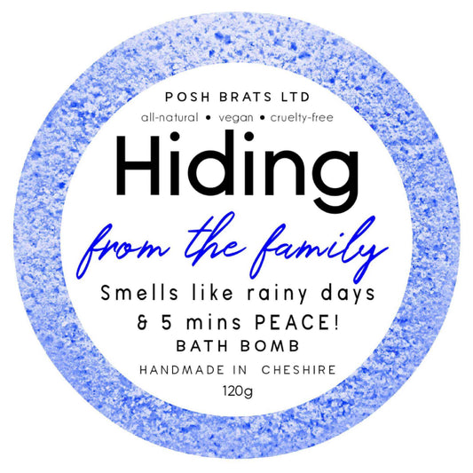 Escape with our Hiding From the Family Fizzy Bath Bomb. Immerse yourself in relaxation and tranquility, away from family chaos.