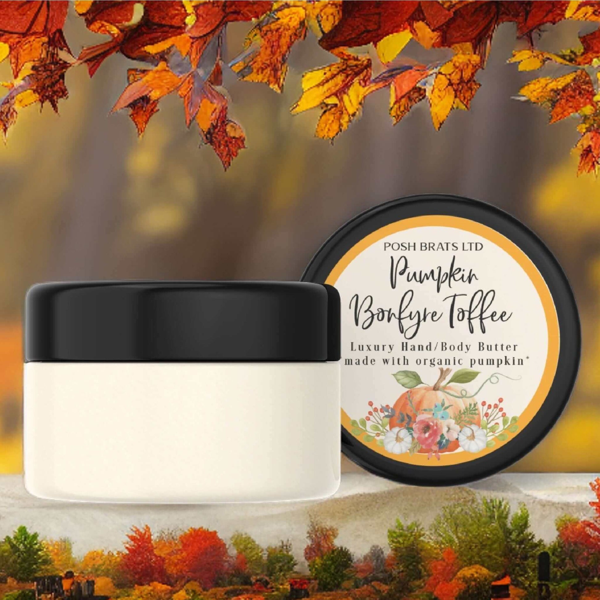 Pumpkin Bonfyre Toffee Hand & Body Butter: Nourish your skin with our rich, fragrant blend. A Fall must-have!