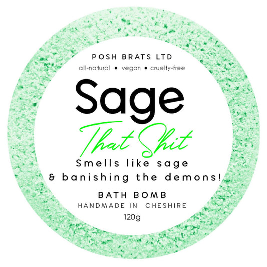 Sage That Shit! Experience the cleansing power of our fizzy bath bomb infused with sage. Transform your bath time into a spa-like ritual.